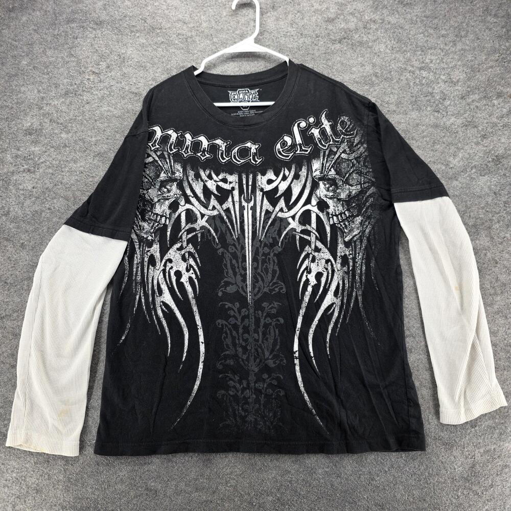 MMA Elite Shirt Mens XL Black Long Sleeve Crewneck Tagless Tribal Graphic